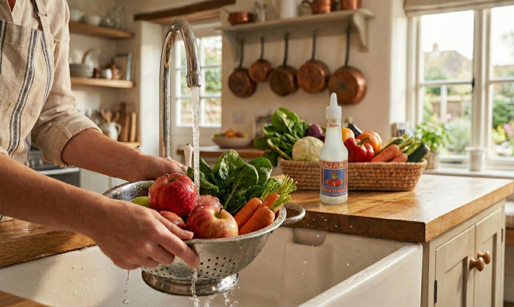 Cuci buah dan sayur dengan tambahan cuka