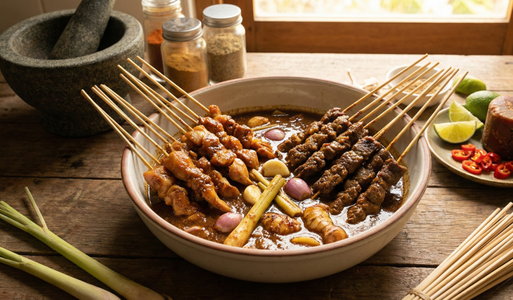 Teknik perendaman sate agar memiliki cita rasa yang nikmat