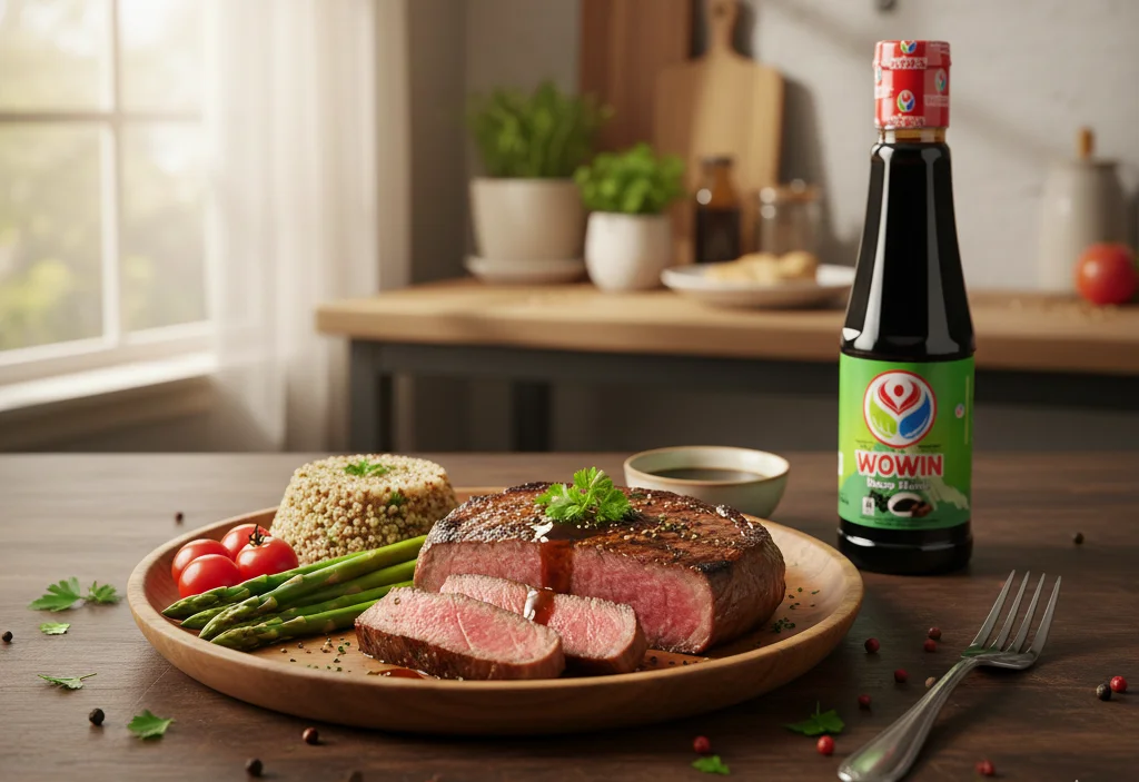 Masakan steak daging sapi tanpa lemak dengan kecap Wowin
