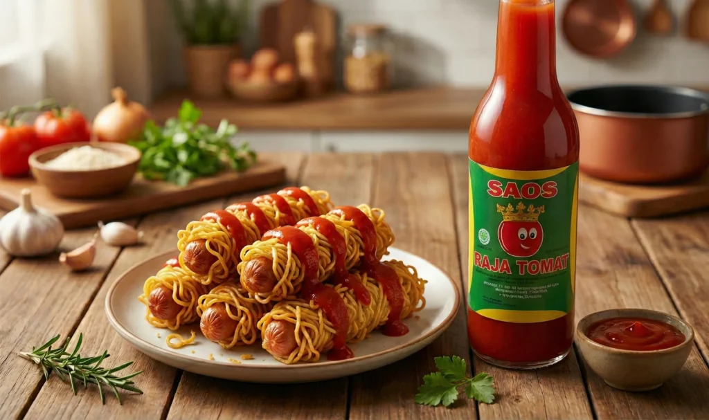 Sosis gulung mie dengan saus untuk frozen food Raja Tomat