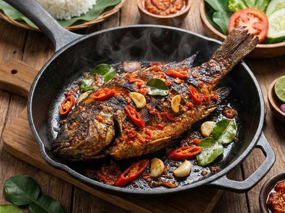 Masakan ikan bakar teflon saus pedas
