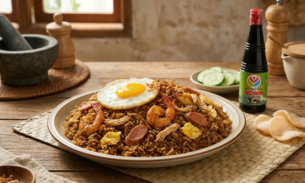 Nasi goreng tanpa sayur dengan kecap Wowin jadi salah satu menu bekal anti basi
