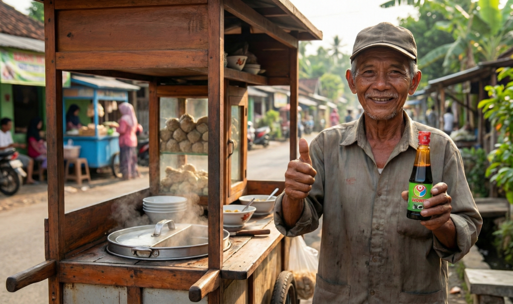 Penjual bakso yang memakai kecap Wowin