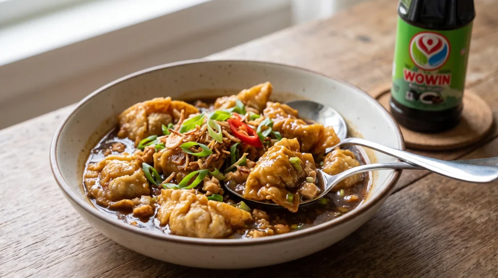 Pangsit Goreng Nyemek dengan Kecap Manis Wowin